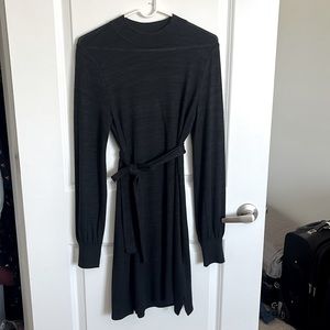 Lightweight sweater dress with tie belt